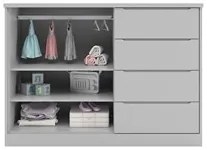 Jogo de Quarto Infantil Guarda Roupa e Cômoda Pérola Cinza - Phoenix