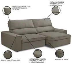Sofá Retrátil Reclinável 3 Lugares 250cm Macau F05 Veludo Castor - Mpo