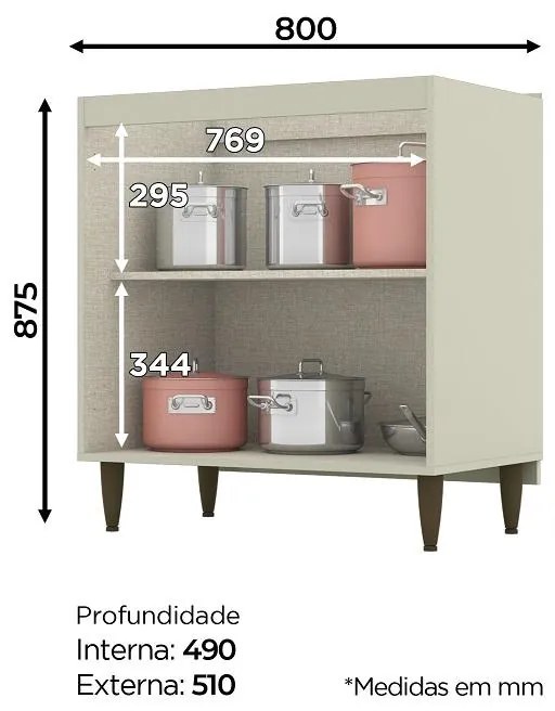 Balcão 2 portas Gabinete para Cozinha 80cm MDF