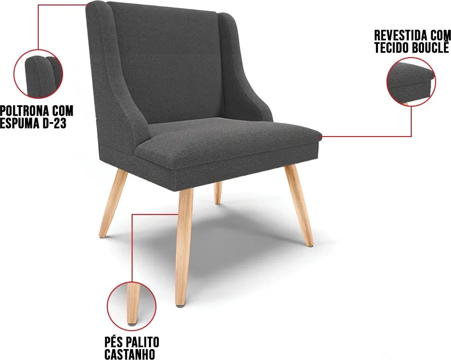 Cadeira Sala de Jantar Pé Palito Natural Kit 6 Liz Bouclê D03 - D'Rossi - Grafite