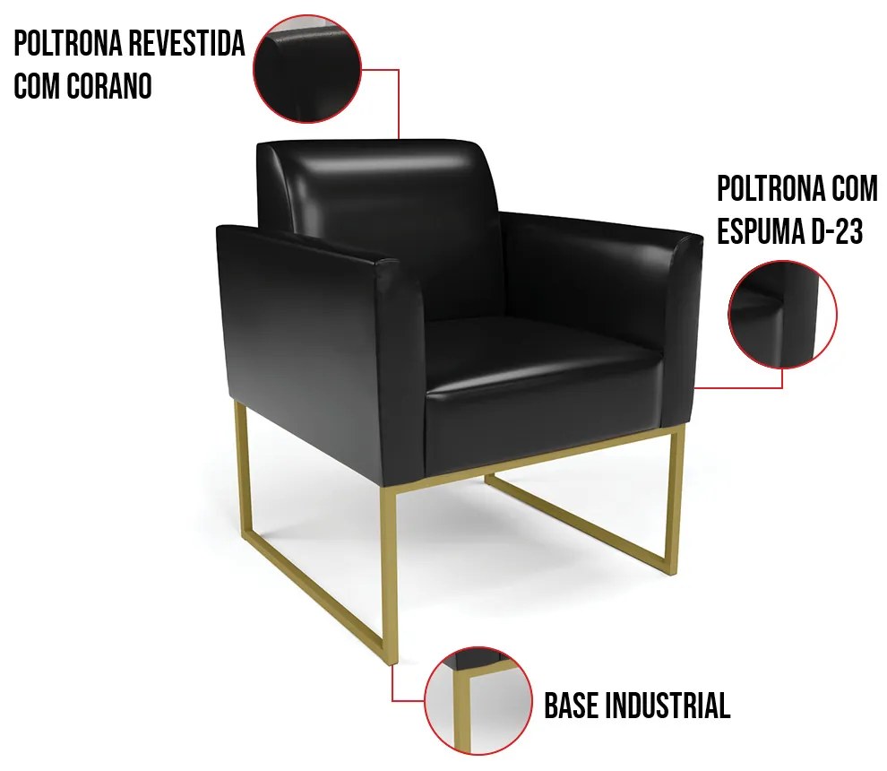Kit 2 Poltronas Base Industrial Dourado Marisa Corano - Preto