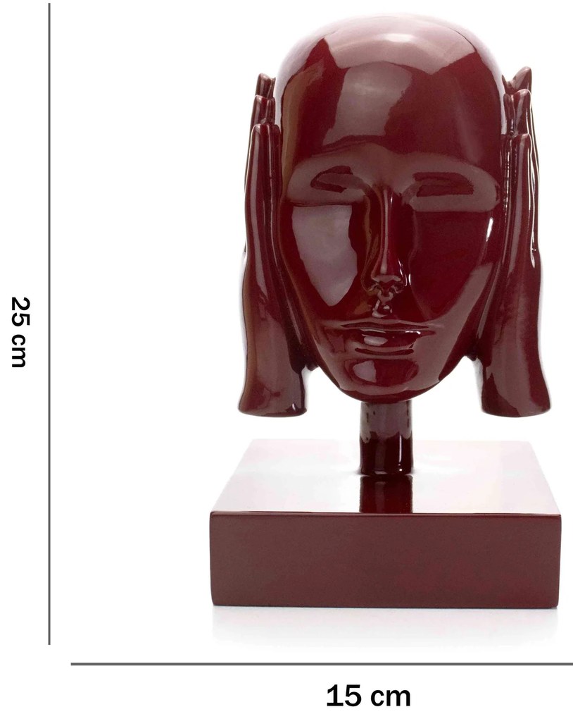 Escultura Decorativa Máscara Surdo Em Cerâmica Vermelho Ocre 25x15 Cm - D'Rossi