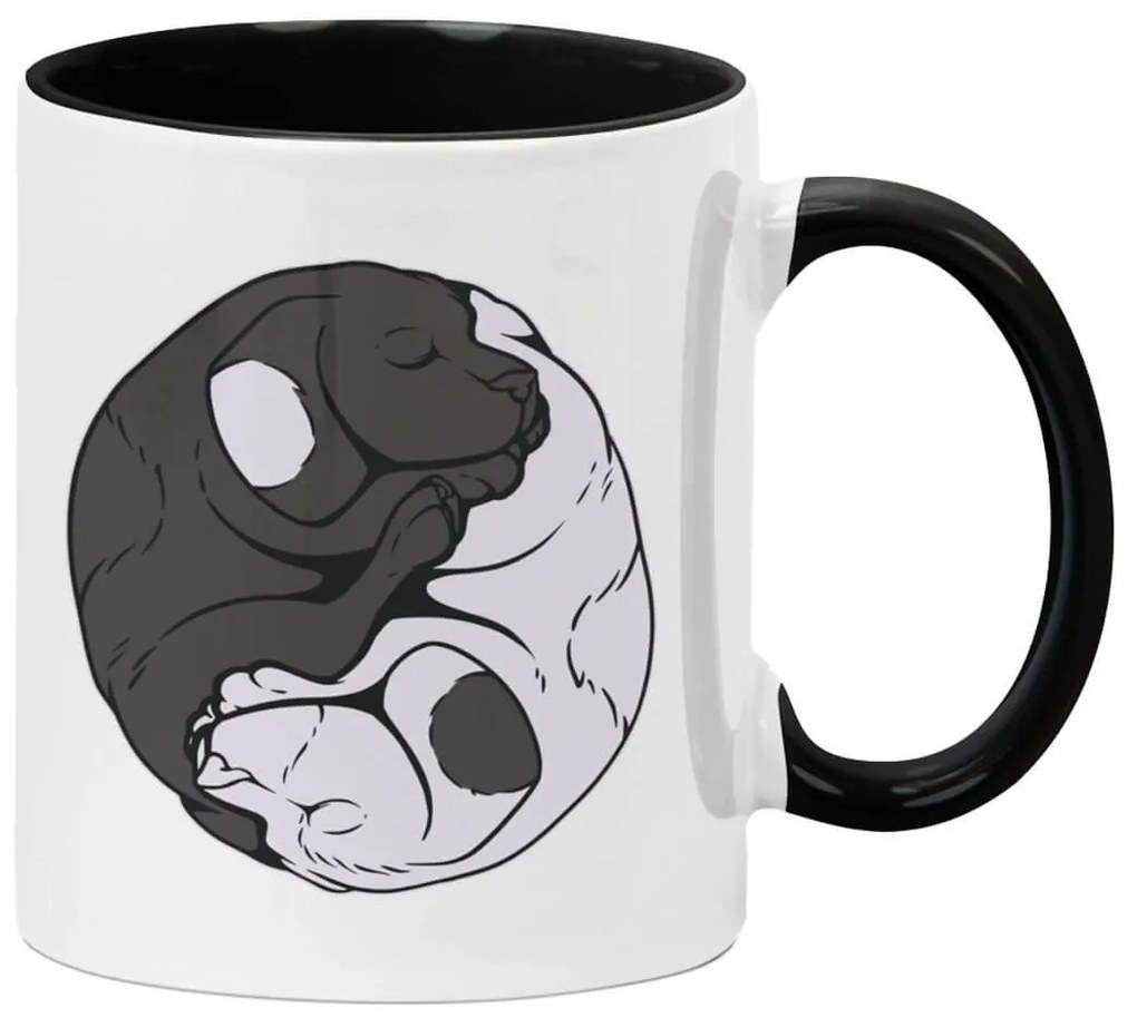 Caneca Cachorros Yin Yang Branca com Alça Preta