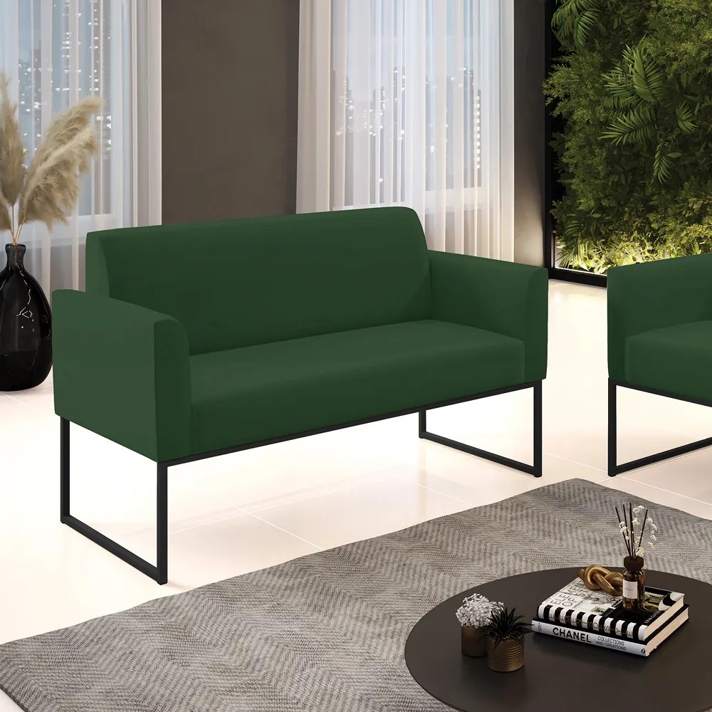 Sofá Namoradeira Base Industrial Preto Marisa Veludo D03 - D'Rossi - Verde