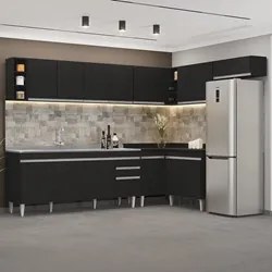 Armário de Cozinha Modulado de Canto 8 Peças CP27 com Pia Inox Preto -