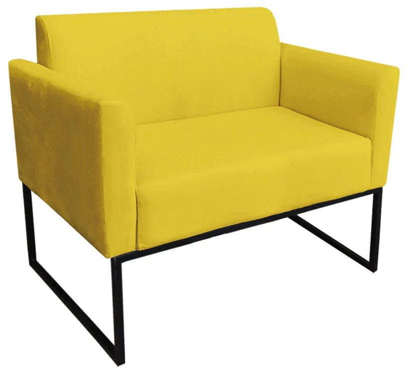 Sofá Namoradeira com Poltrona Base Industrial Preto Marisa Suede D03 - D'Rossi - Amarelo