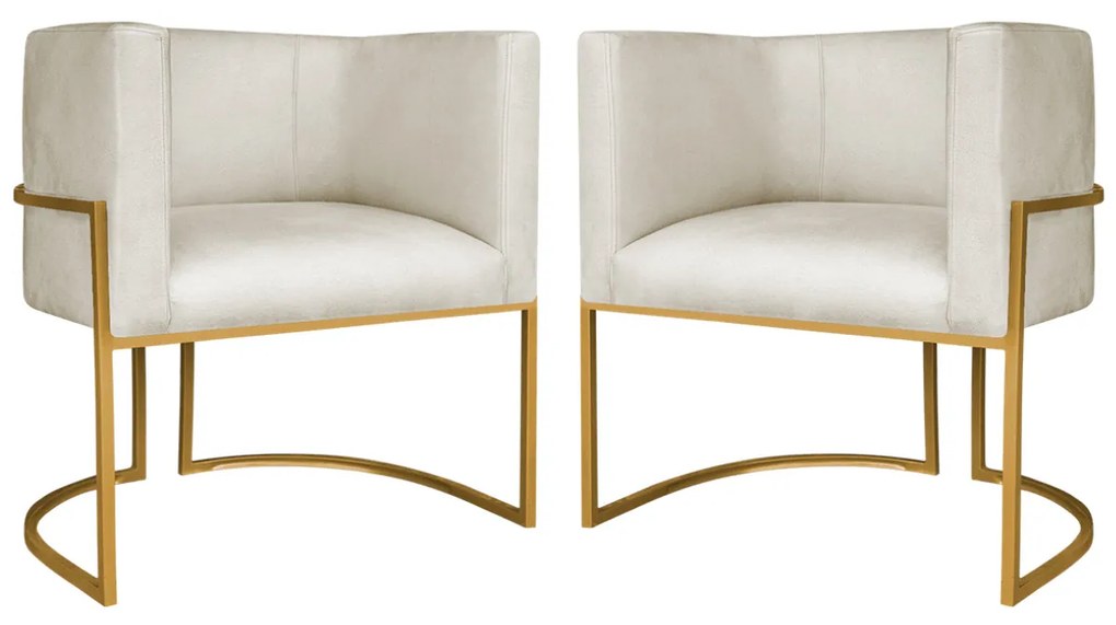 Kit 2 Poltronas Dália Luxo Moderna Estofada Design Sofisticado com Base de Ferro Dourado Linho
