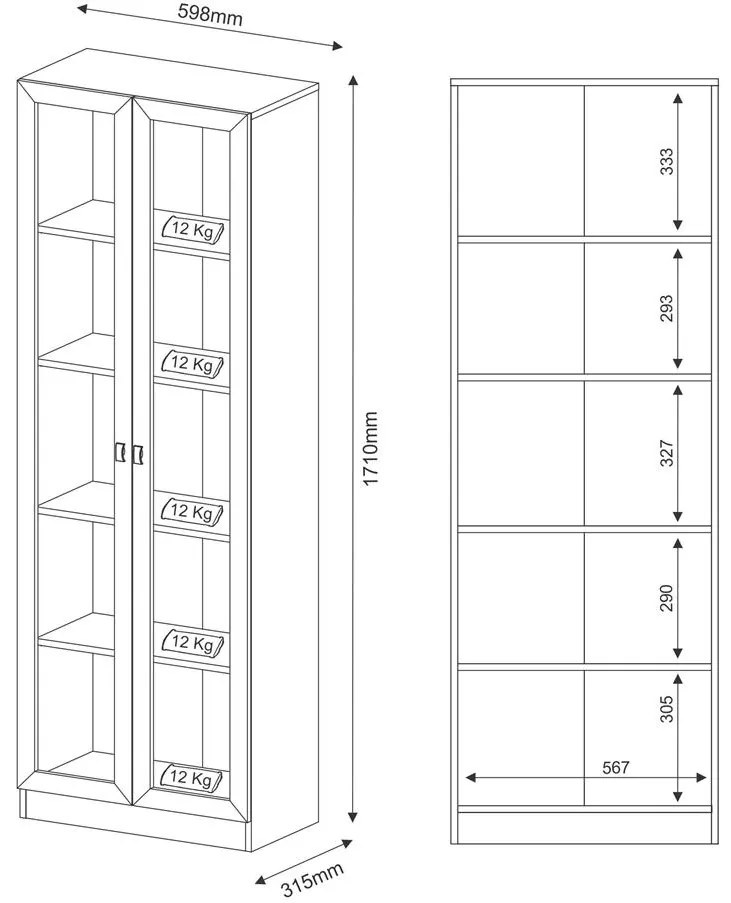 Armário Estante Livreiro Portas Vidro 4 Prateleiras Rústico