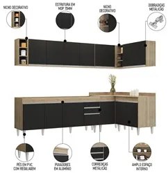 Armário de Cozinha Modulado de Canto 7 Peças CP34 Balcão sem Tampo Cas