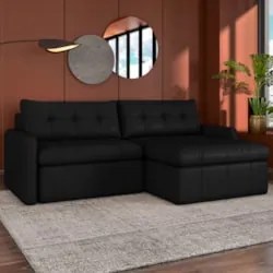 Sofá Retrátil 3 Lugares Para Sala 204cm Elios Couro Preto Z55 - Mpozen