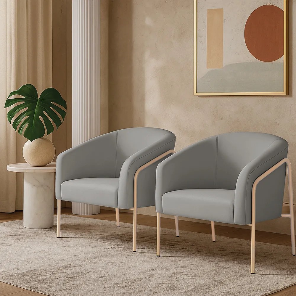 Poltrona Sala Industrial Alta Champanhe Kit 2 Stella Suede D03 - D'Rossi - Cinza