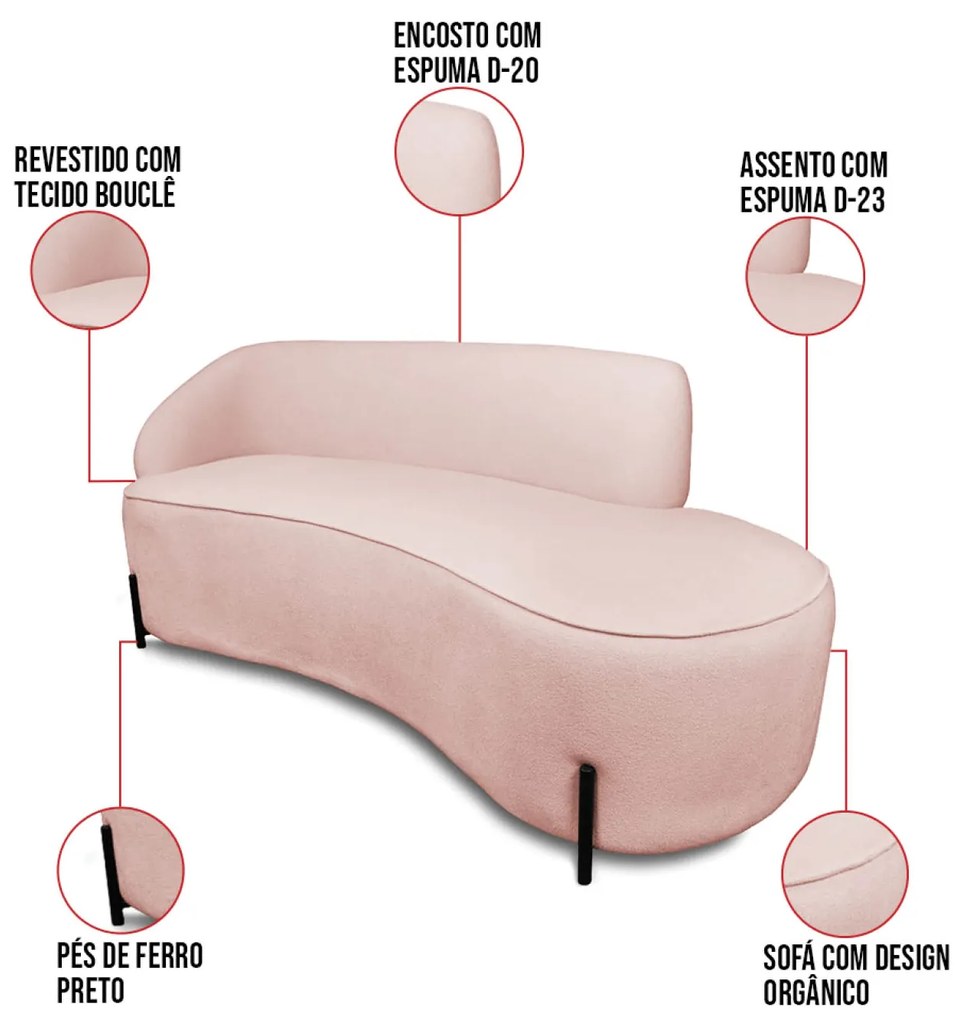 Sofá 2 Lugares Orgânico 140cm Pé Ferro Preto Morgan Bouclê D03 - D'Rossi - Rose