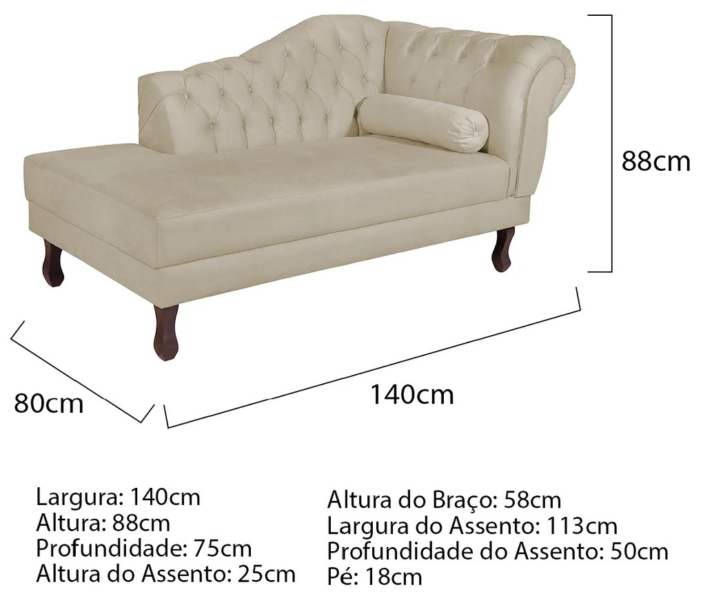 Recamier Diana 140cm Lado Esquerdo Corano Bege - ADJ Decor