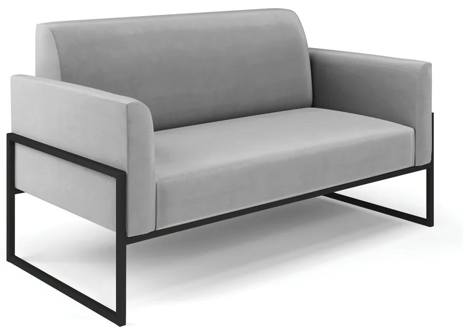 Sofá Namoradeira com 2 Poltronas Base Industrial Alta Preto Marisa Suede D03 - D'Rossi - Cinza