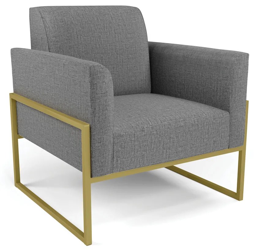 Sofá Namoradeira com 2 Poltronas Base Industrial Alta Dourado Marisa Linho Grafite A26