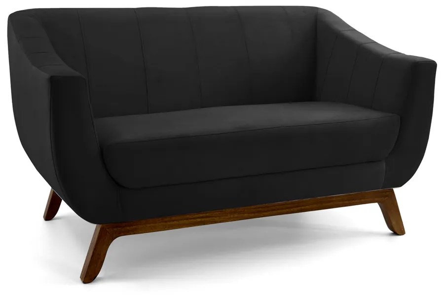Sofá 2 Lugares Odeon D07 140cm Base Madeira Veludo Preto - D'Rossi