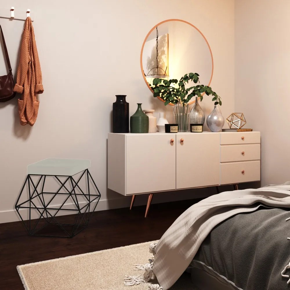 Puff Decorativo Sala de Estar Base Preto Trixie Suede Bege G41 - Gran Belo