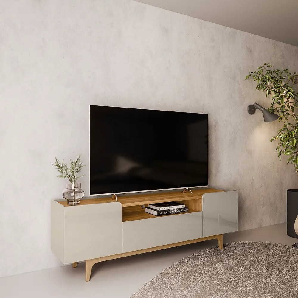 Rack Bancada Decorativo Flórida MDP/MDF TV até 75 Polegadas Portas Tauari/Off White G77 - Gran Belo