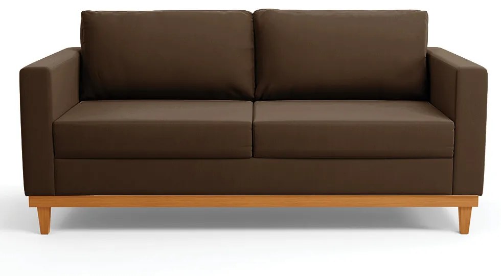 Sofá 03 Lugares Juliette Suede Marrom Base Madeira Castanho