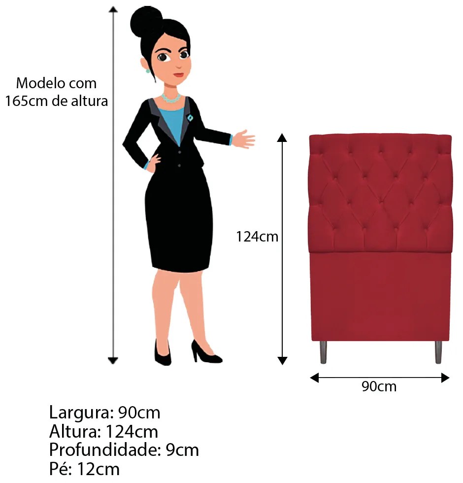 Cabeceira Estofada Liverpool 90 cm Solteiro Suede Vermelho - ADJ Decor