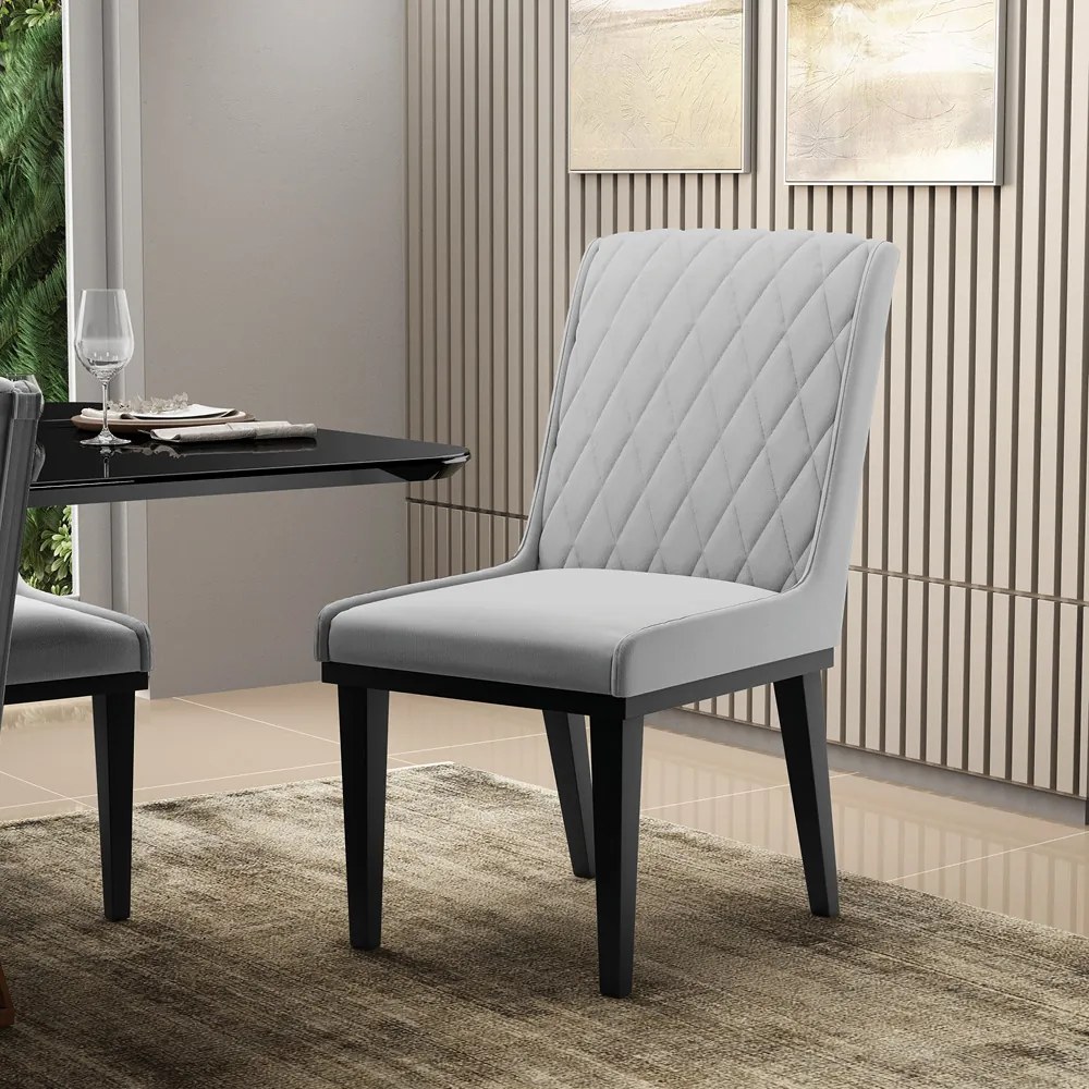 Cadeira Sala de Jantar Base Madeira Preto Kit 10 Sofia Suede D03 - D'Rossi - Cinza