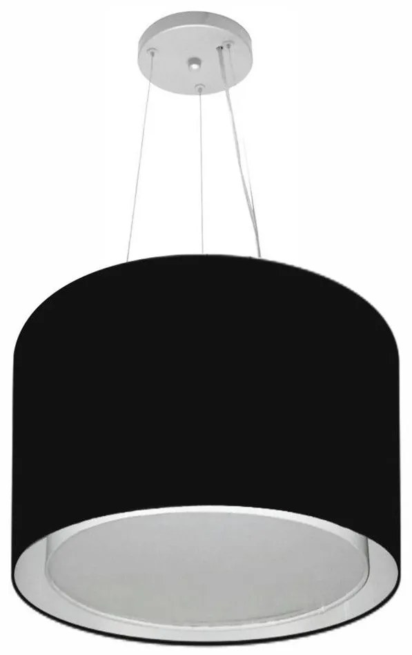 Lustre Pendente Cilíndrico Duplo Md-4304 Cúpula em Tecido 40x30cm Preto - Bivolt