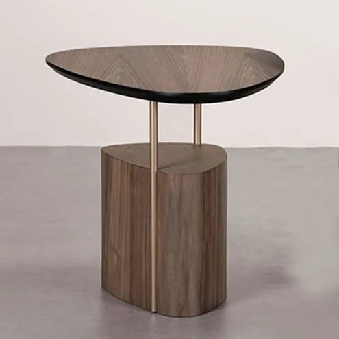Mesa Lateral Elsinki Baixa Tampo Nogueira Base Champagne - 78278 Sun House