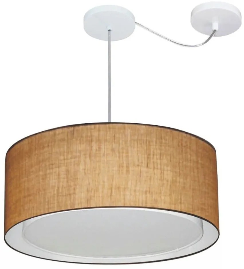 Lustre Pendente Cilíndrico Com Desvio Md-4314 Cúpula em Tecido 50x25cm Palha - Bivolt
