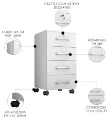 Conjunto de Escritório Home Office 3 com Peças Gávea Branco - Móveis L