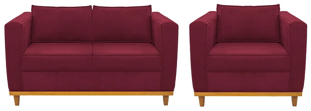 Kit Sofá 2 Lugares e Poltrona Europa Suede Bordô ADJ Decor