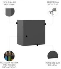 Armário de Cozinha Aéreo 58cm Grace Grafite Z44 - Mpozenat