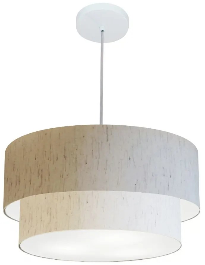 Lustre Pendente Duplo Cilíndrico Vivare Md-4351 Cúpula Tecido 50x40cm - Bivolt