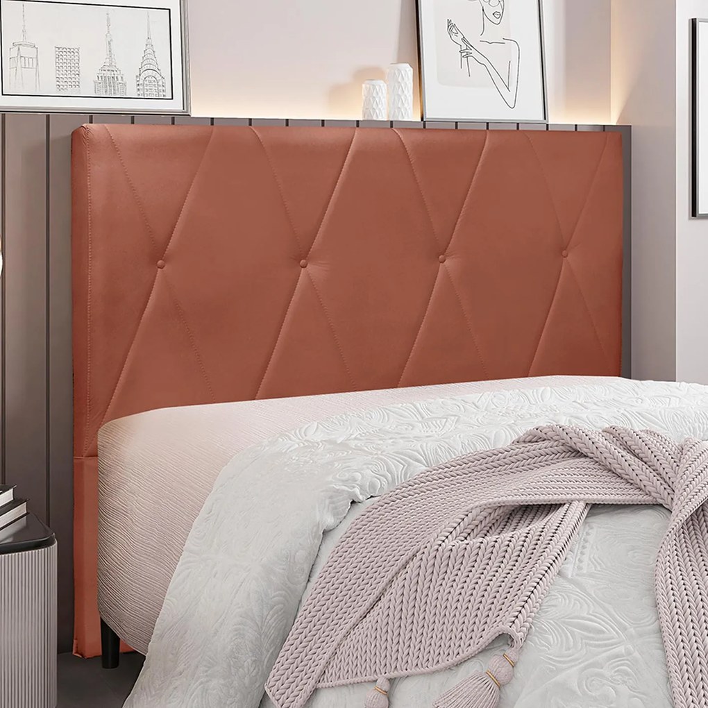 Cabeceira Decorativa Casal 1,40M Yves Veludo Cobre G63 - Gran Belo