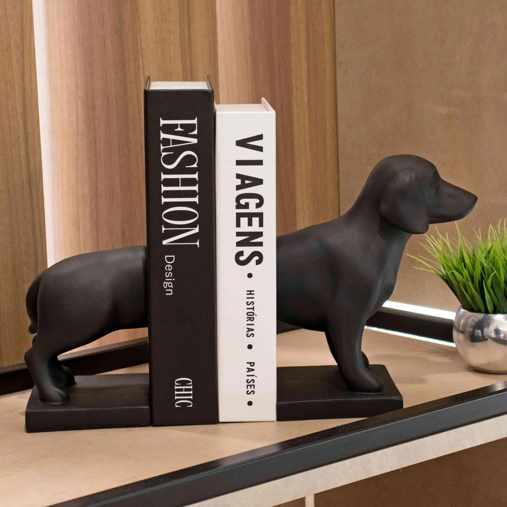 Aparador de Livros Decorativo Em Resina Preto Mate 21x27x12 Cm - D'Rossi