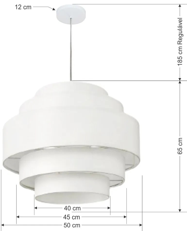 Lustre Pendente Vivare Md-4390 Cúpula em Tecido Branca - Bivolt