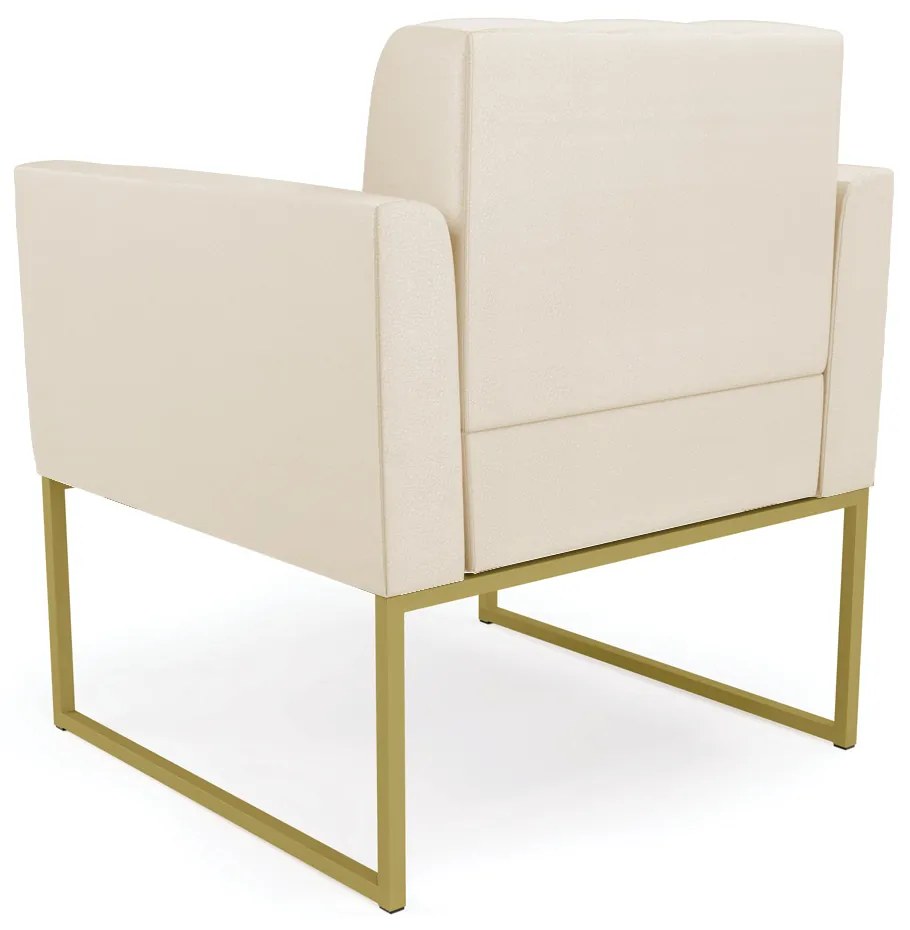 Kit 1 Sofá Namoradeira e 2 Poltronas Elisa Corino Base Metálica Industrial Dourado - D'Rossi - Bege
