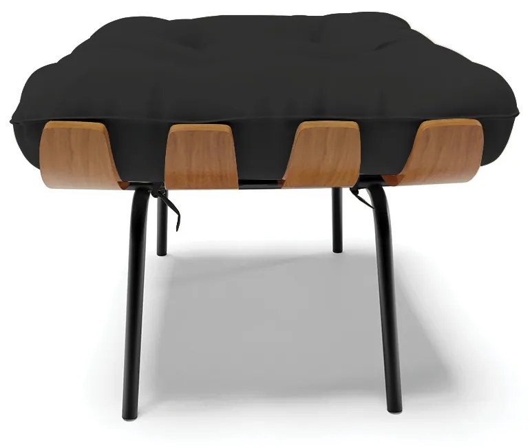 Kit 02 Puffs Costela Veludo Base Metálica Preto - D'Rossi - Preto
