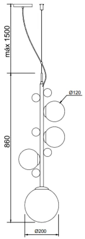 Pendente Aliança Ø20X86Cm 04Xg9 Globo 12Cm - Usina 90010/4 (BT / CB-P - Branco Texturizado / Cobre Brilho Polido, Branco (Fosco))