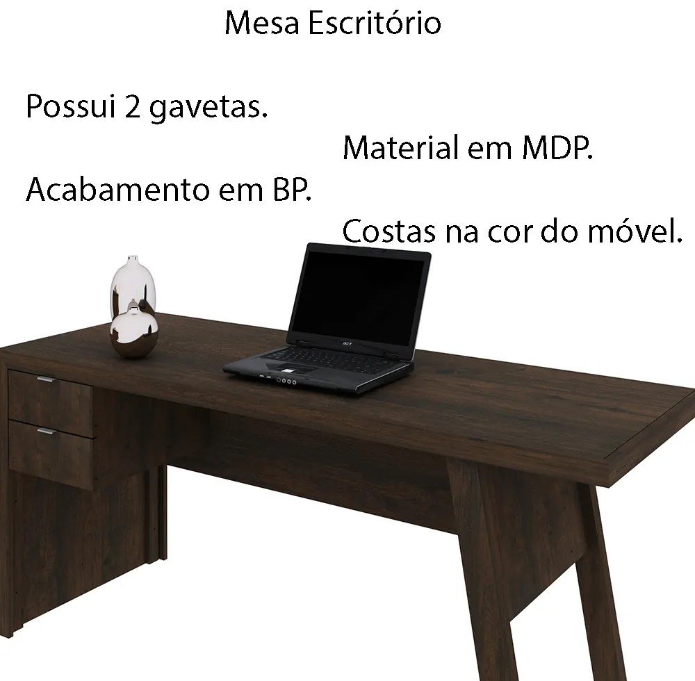 Mesa com 2 Gavetas para Escritório Home Office ME4122 MDP Rustico G69 - Gran Belo