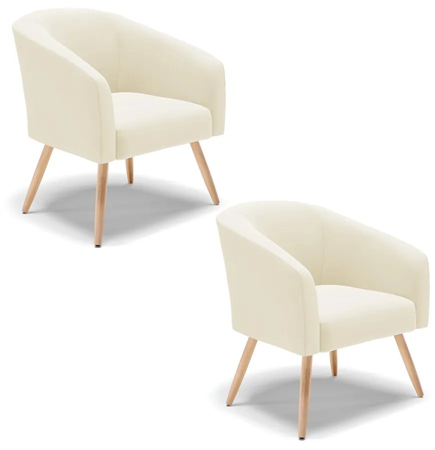 Poltrona Decorativa Pé Palito Natural Kit 2 Stella Cotelê Ext/Veludo D03 - D'Rossi - Off White