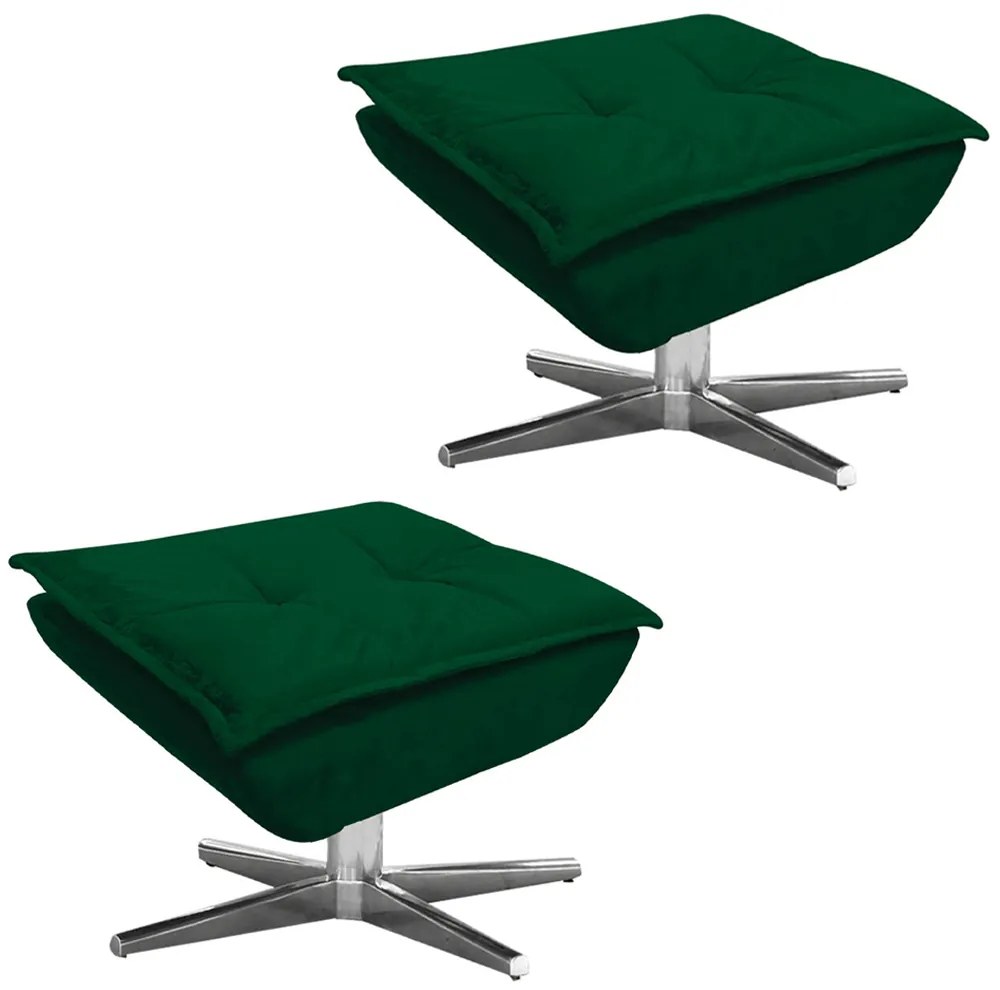 Kit 2 Puff's Decorativos Base Giratória Cromada Charger Suede Verde G19 - Gran Belo