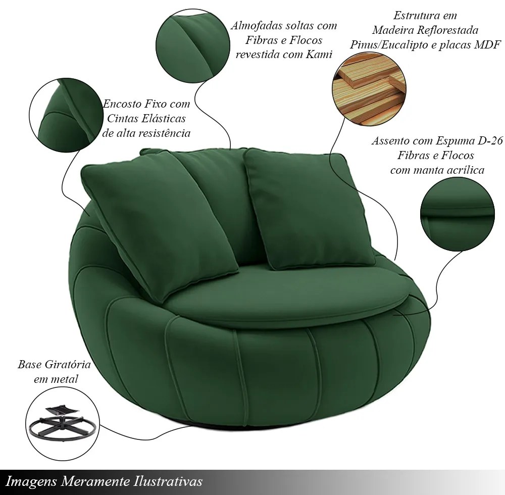 Kit 2 Poltronas Giratória Sala de Estar com Almofadas Afrodite Verde Veludo G45 - Gran Belo