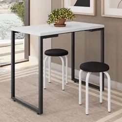 Mesa de Cozinha Bistrô Porto Branco 90cm com 2 Banquetas Industriais M