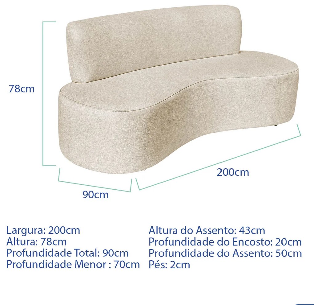 Kit Sofá Curvo Amsterdã 200cm e 2 Poltronas Luiza Max Linho