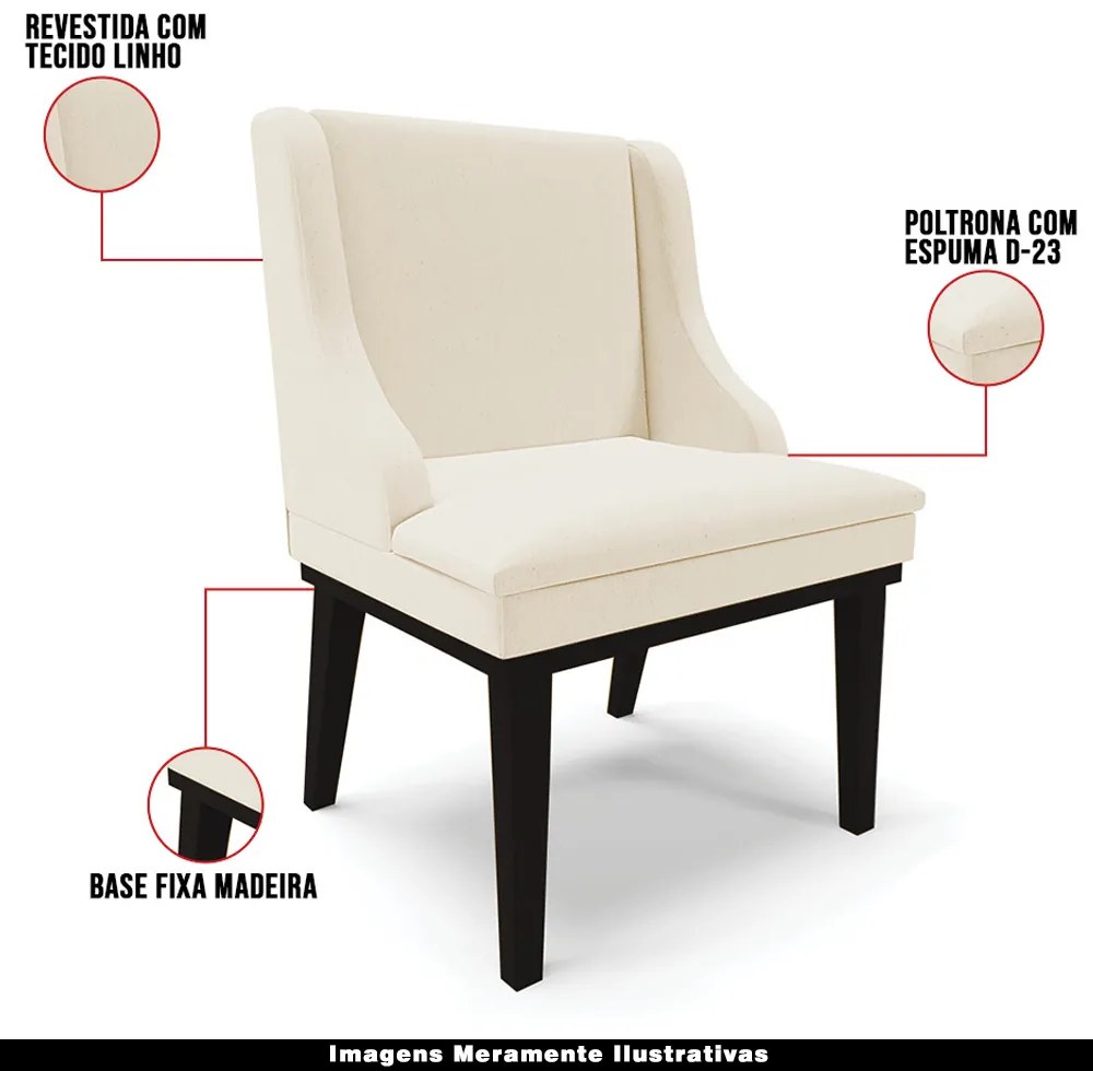 Kit 5 Cadeiras Decorativas Sala de Jantar Base Fixa de Madeira Firenze Linho Bege/Preto G19 - Gran Belo
