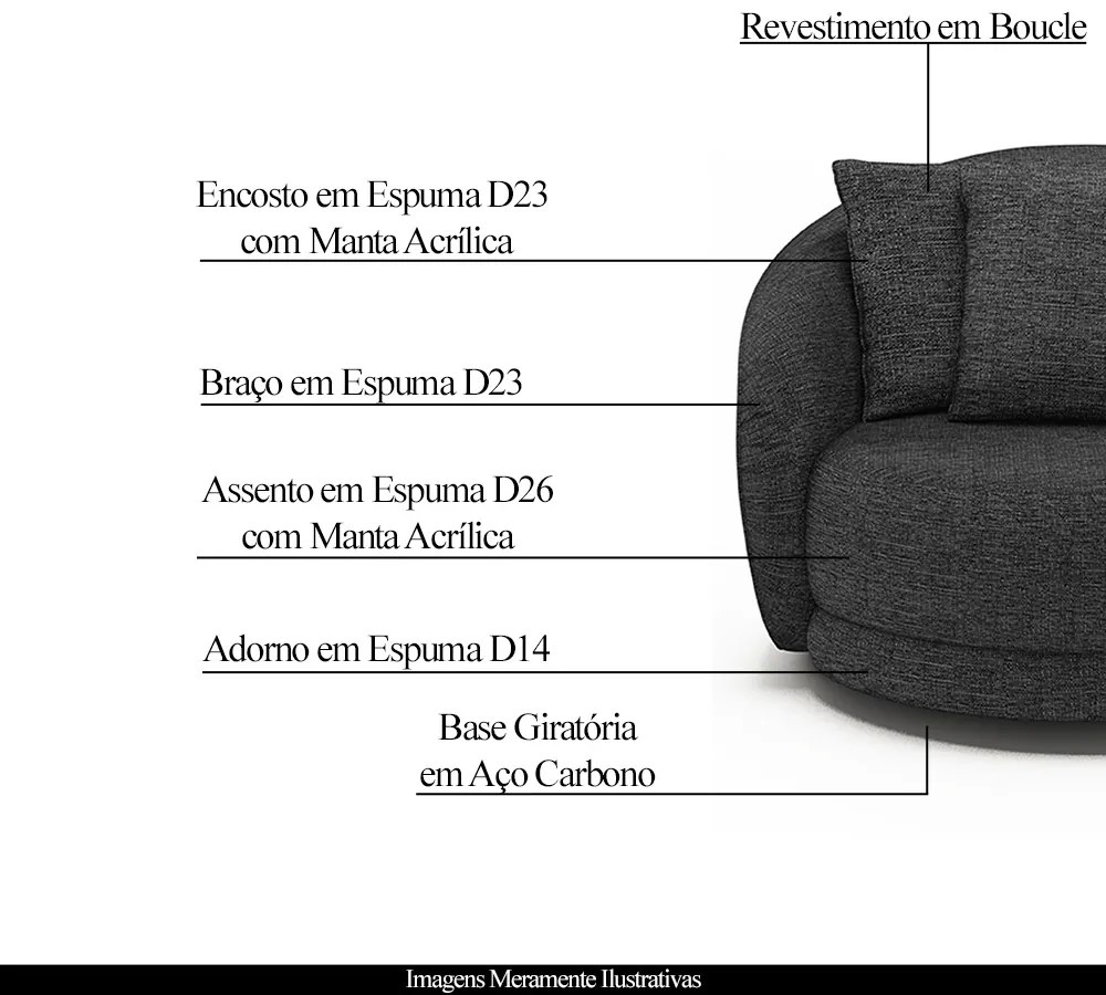 Kit 2 Poltronas Decorativas Base Giratória Galáxia com Almofadas Linho Chumbo G45 - Gran Belo