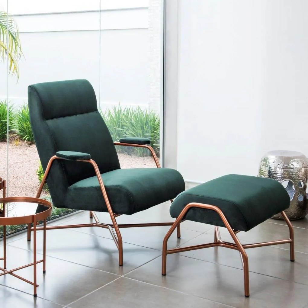 Poltrona com Puff Senna Estofada Estrutura Aço Tubular Carbono Pintura Epóxi