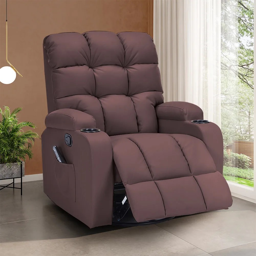Poltrona do Papai Arcane Giratória Reclinável Sala de Estar Massagem Manual Aquecimento PU Marrom Chocolate G94 - Gran Belo