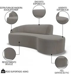 Sofá Living  4 Lugares 280cm Braço Esquerdo Mozart D06 Bouclê Bege Esc