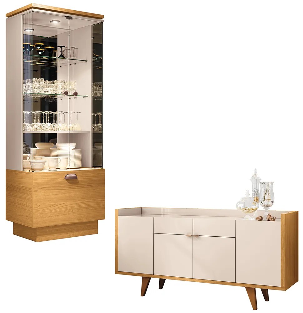 Conjunto Cristaleira e Buffet Aparador Decorativo Peggy/Albâni Off White/Cinamomo G26 - Gran Belo